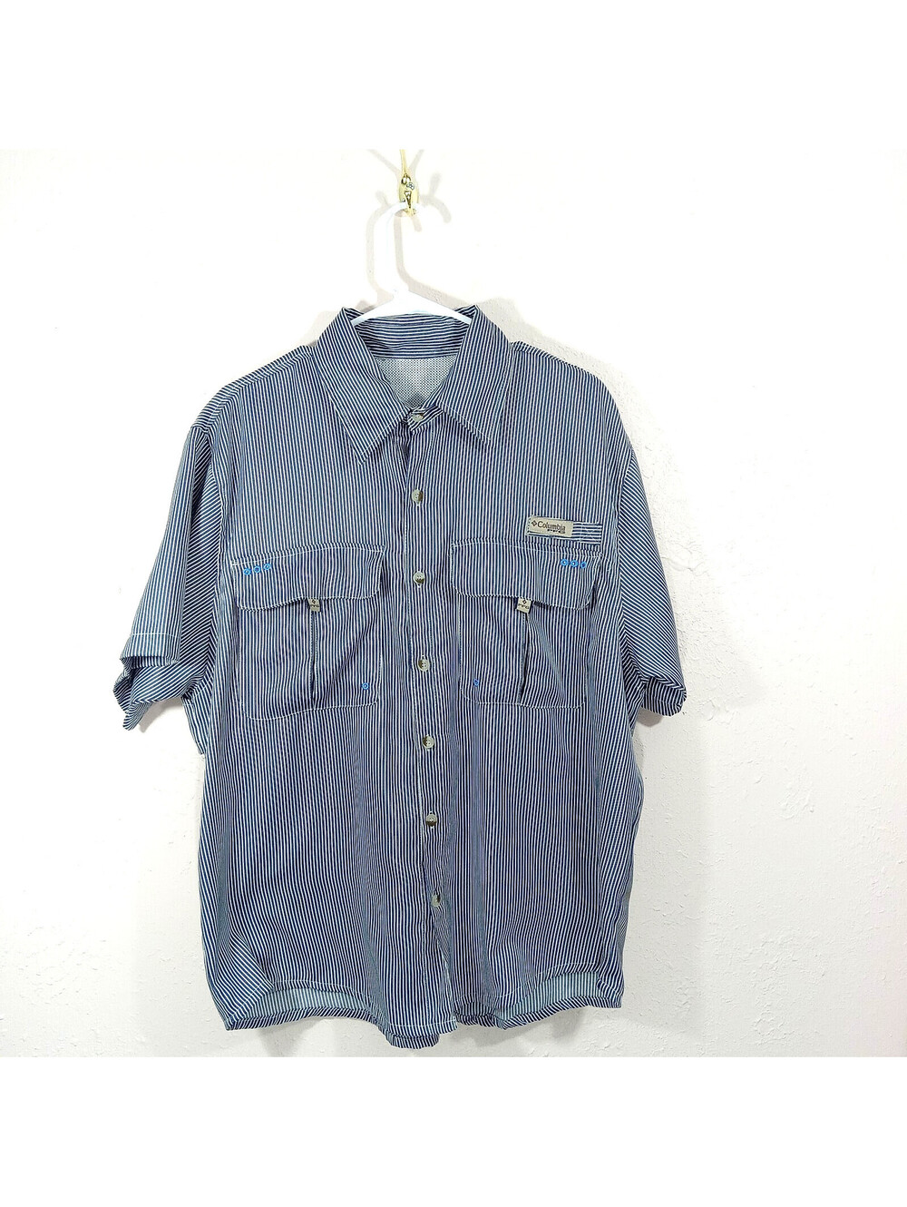 Columbia PFG Striped Blue Fishing Golf Omi-Shade Size M/L** Read For Size**